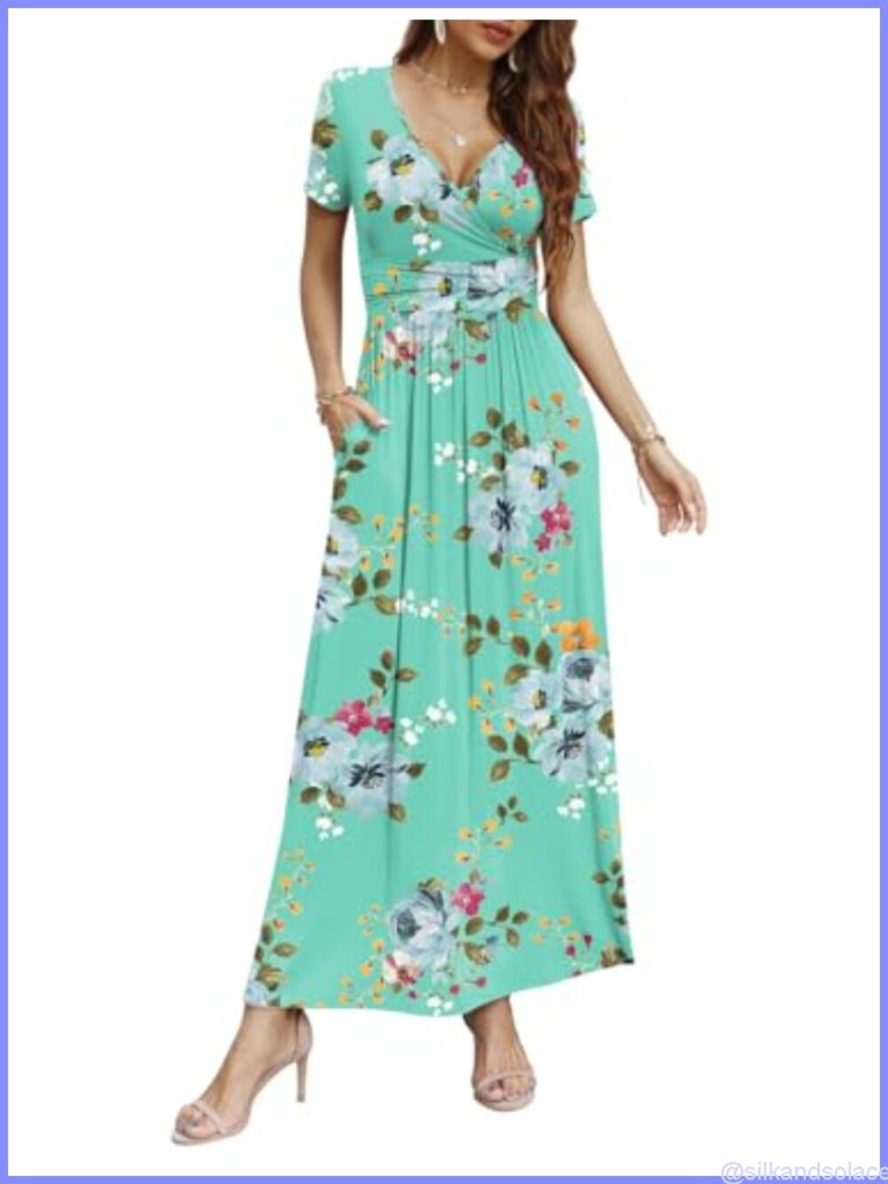 Casual Maxi Dress with Pockets Deep V Neck S-3XL
